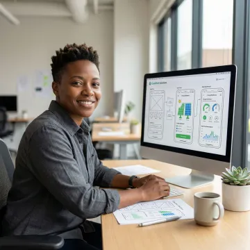 Clean tech UX designer working on user interface prototypes for sustainable energy platform