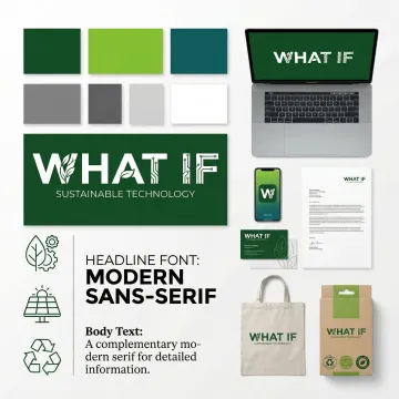 Climate tech brand identity system showing logo variations, color palette, typography, and branded marketing materials