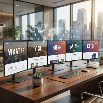 Global multilingual website design showcasing multiple language interfaces on modern devices