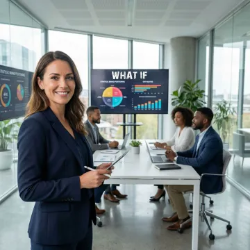 Brand positioning consultant presenting competitive differentiation strategy to executive team