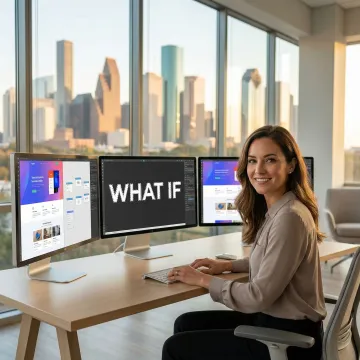 Professional Webflow developer working on custom website design in Houston office