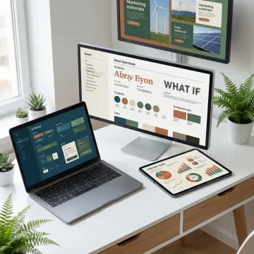 Grid of modern design templates and brand resources for green technology companies