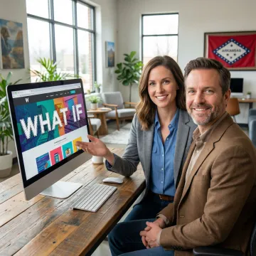 Professional web designer collaborating with Arkansas small business owner on website strategy