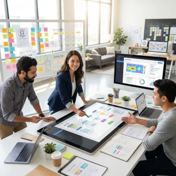 UX design team reviewing user research findings and interface prototypes