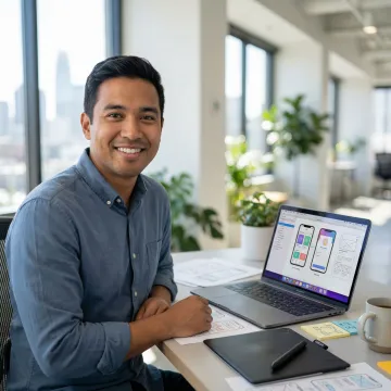 UX designer collaborating on wireframes and prototypes in modern San Francisco office