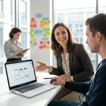 UX designer conducting usability testing session with laptop and user feedback notes