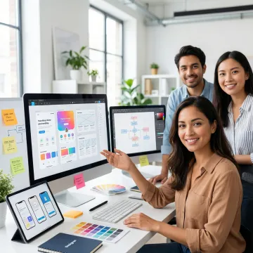 Offshore UI/UX design team collaborating remotely on product interface designs