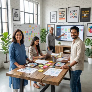 Professional UI/UX design team in India collaborating on digital product interfaces and user experience strategies