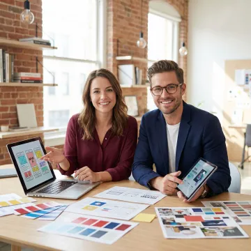 Design team collaborating on digital marketing strategy and brand consultation