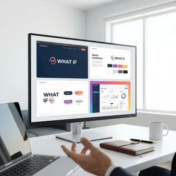 Designer presenting digital marketing strategy on large screen to client team