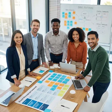 Strategic brand messaging workshop with enterprise stakeholders collaborating on positioning frameworks