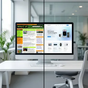 Modern tech website redesign mockup showing before and after transformation
