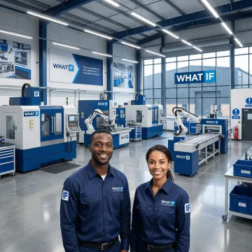 Manufacturing brand identity applied across equipment, uniforms, and facility signage