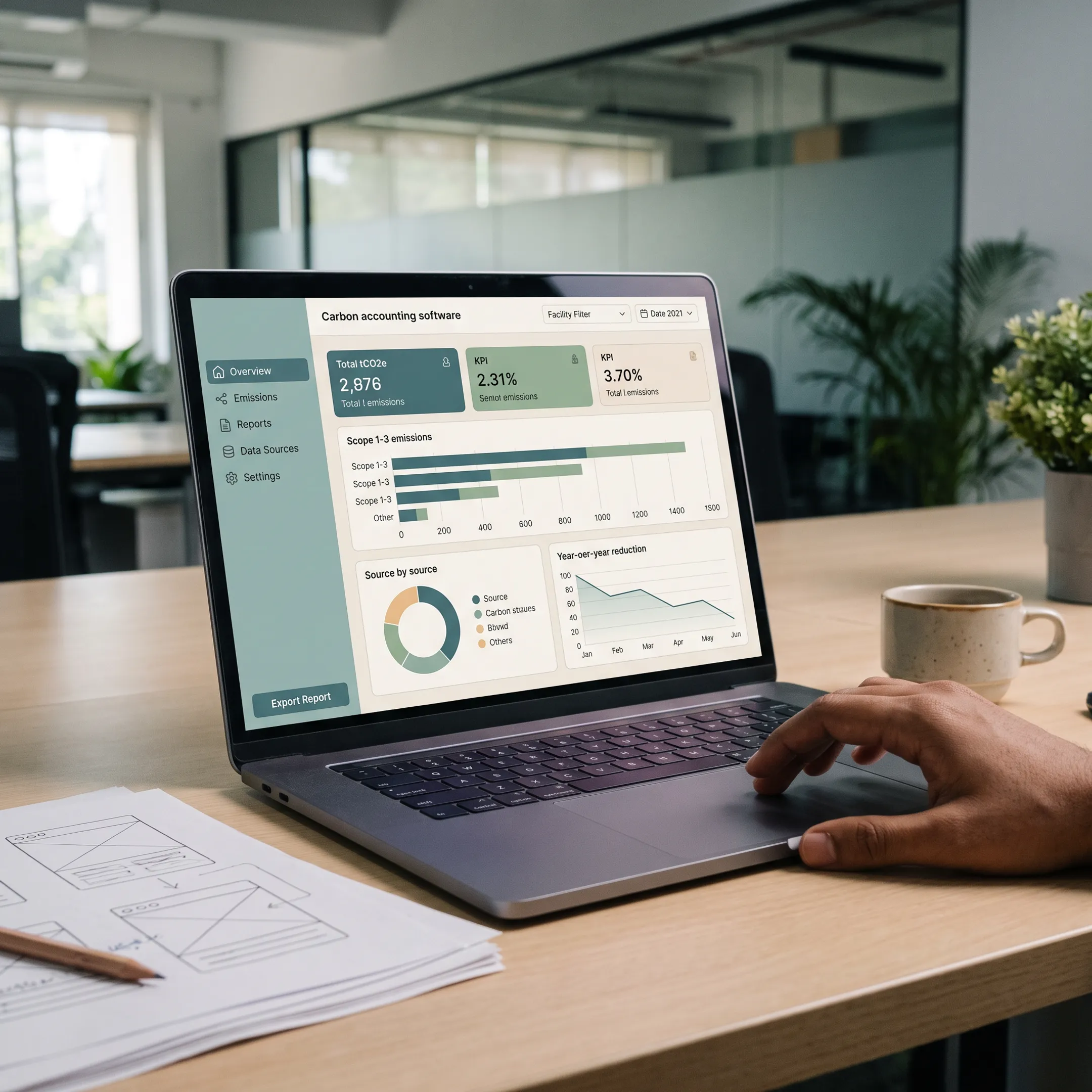 Carbon accounting software interface showing clear emissions data