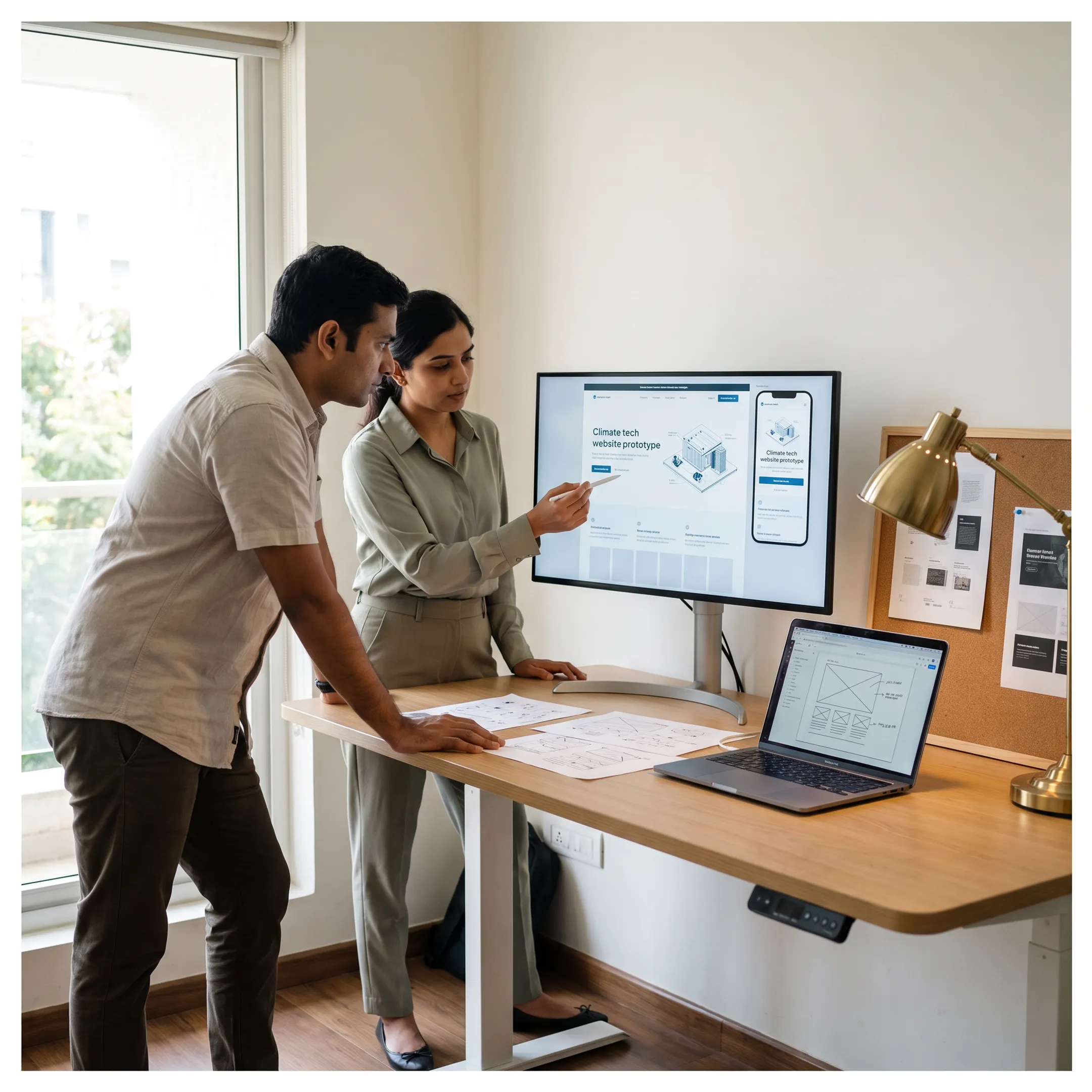 Designer reviewing an interactive technology website prototype