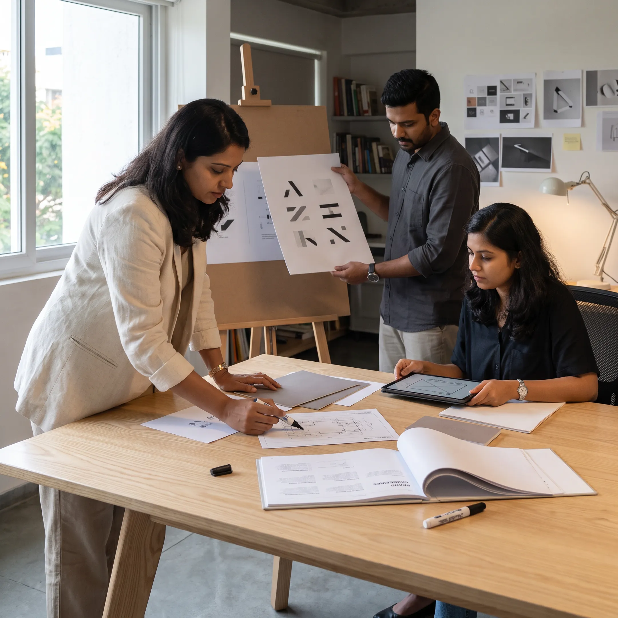 Design team developing a brand identity for a deep tech company
