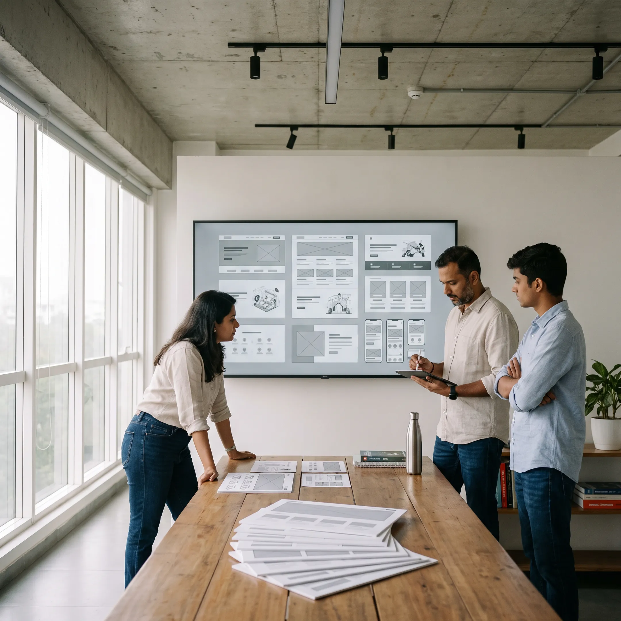 Designers refining a deep tech website strategy and interface