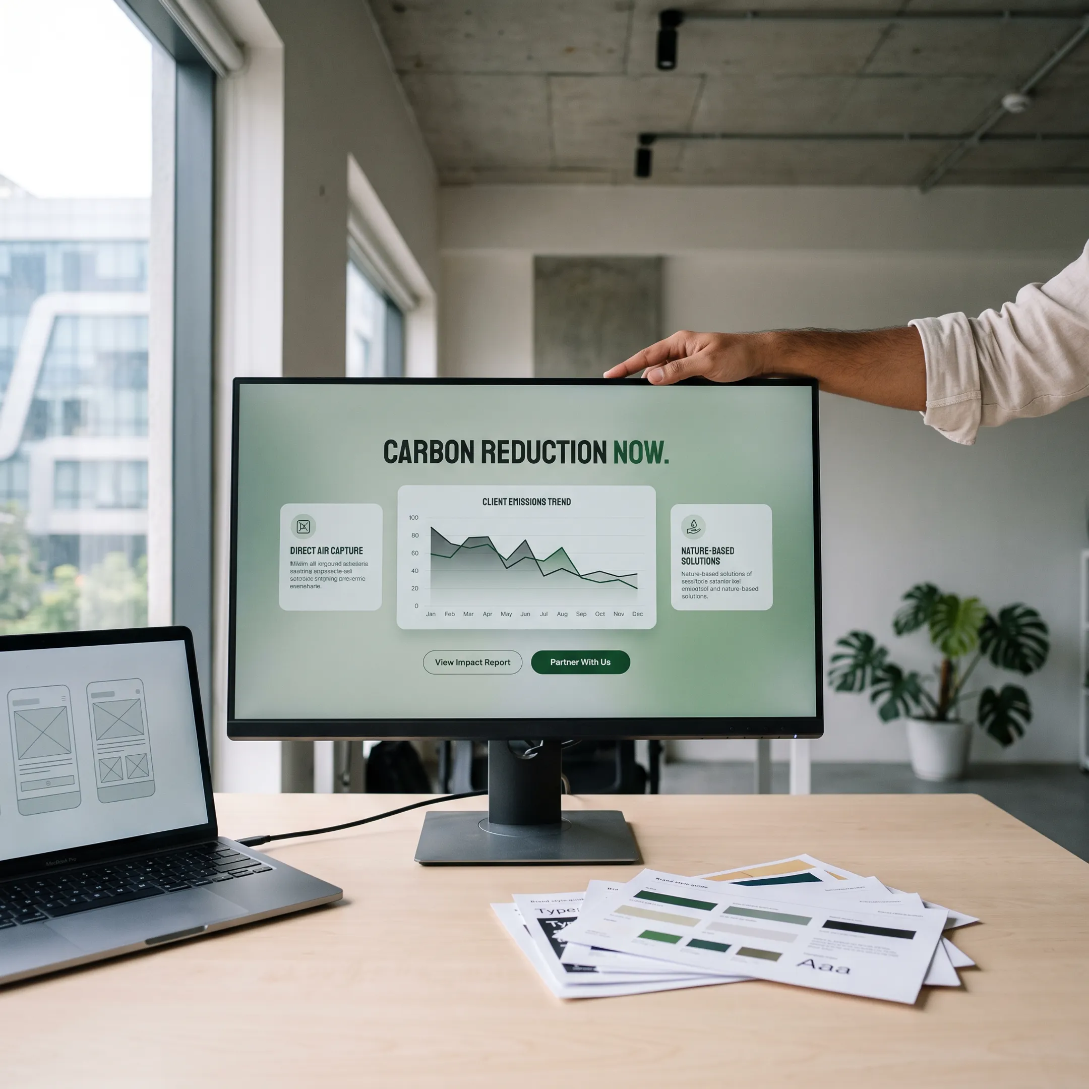 Climate technology website interface showing energy data and clear product messaging