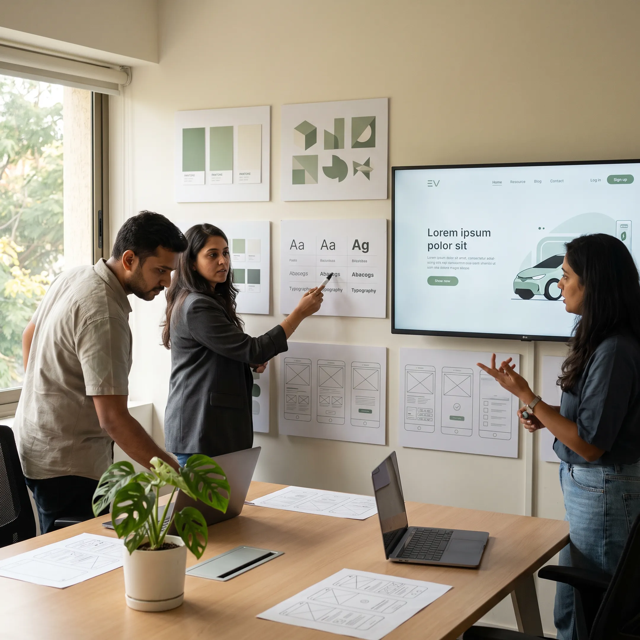 EV startup brand strategy and website design presented on screens