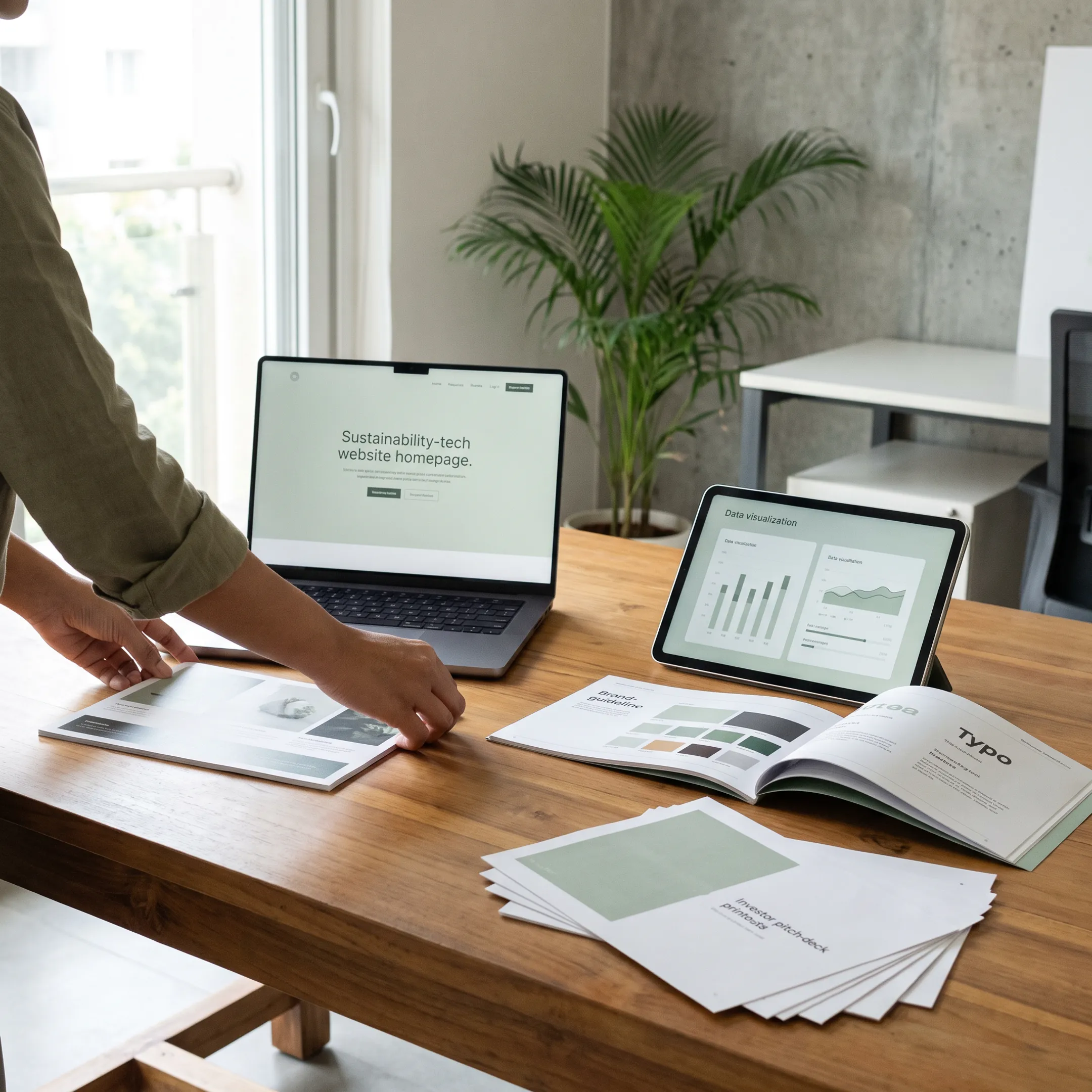 Climate technology brand system shown across presentation, website, and product materials