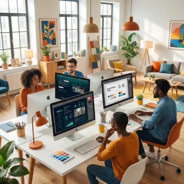 Professional design team collaborating on web and graphic design projects