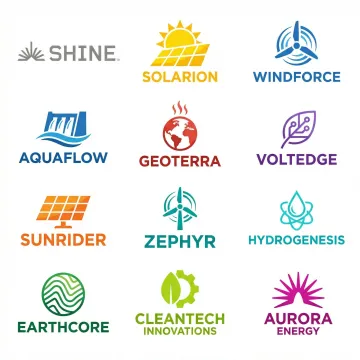Collection of modern renewable energy company logos featuring sustainable design elements