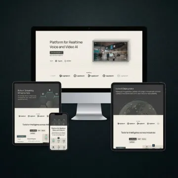 Modern responsive website displayed on multiple devices including desktop, tablet, and smartphone