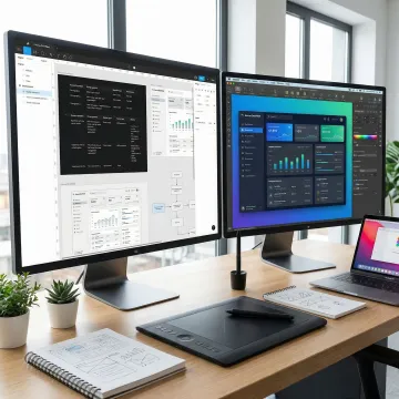 Professional UI/UX designer working on wireframes and interface mockups on multiple screens