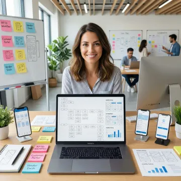 UX designer conducting user research and creating wireframes for mobile application