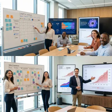 Strategic brand positioning workshop with stakeholders reviewing competitive analysis