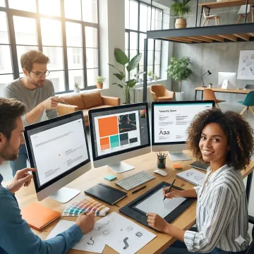 Designer working on logo variations and brand guidelines