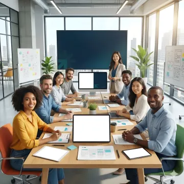 Professional brand strategy workshop with diverse team collaborating on brand positioning materials in modern Los Angeles office