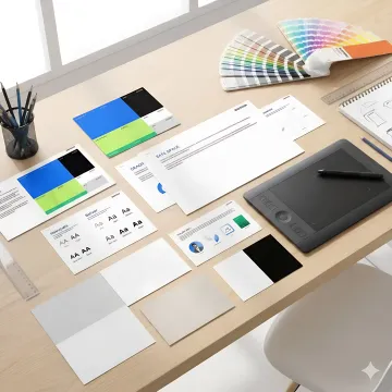 Professional brand style guide documentation with color palettes, typography systems, and logo variations