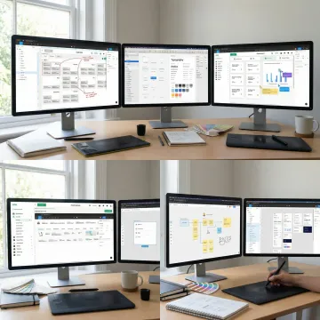 Professional UI/UX design team collaborating on digital product interfaces