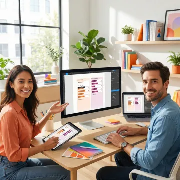 Design team collaborating on UI/UX wireframes and prototypes on multiple screens
