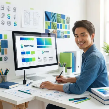 Professional graphic designer working on brand identity and digital design projects