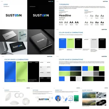 Designer presenting brand identity system with logo variations and color palette