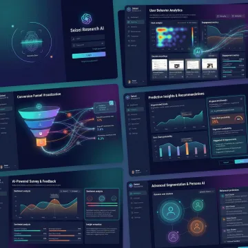 Interactive AI dashboard showing real-time user research metrics and insights