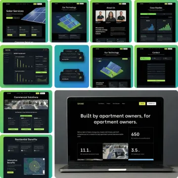Modern solar website design showcase with clean interface and renewable energy visuals
