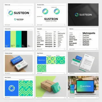 Comprehensive brand identity system with logo variations, color palette, and typography