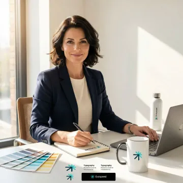 Creative professional reviewing brand design concepts and visual identity elements