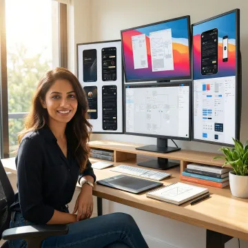 UI/UX designer working on wireframes and prototypes for web and mobile applications