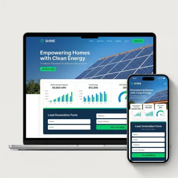 Modern solar company website design showcasing renewable energy solutions on multiple devices