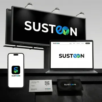 Minimalist logo design shown across multiple applications and sizes