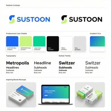 Comprehensive brand identity system showcase with logo variations, color palettes, and typography