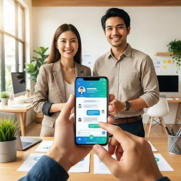 Designer conducting user testing session with participant interacting with startup mobile app prototype