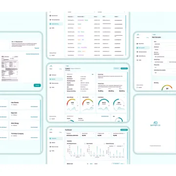 UI/UX design process showing user research, wireframes, prototypes, and final interface designs laid out systematically