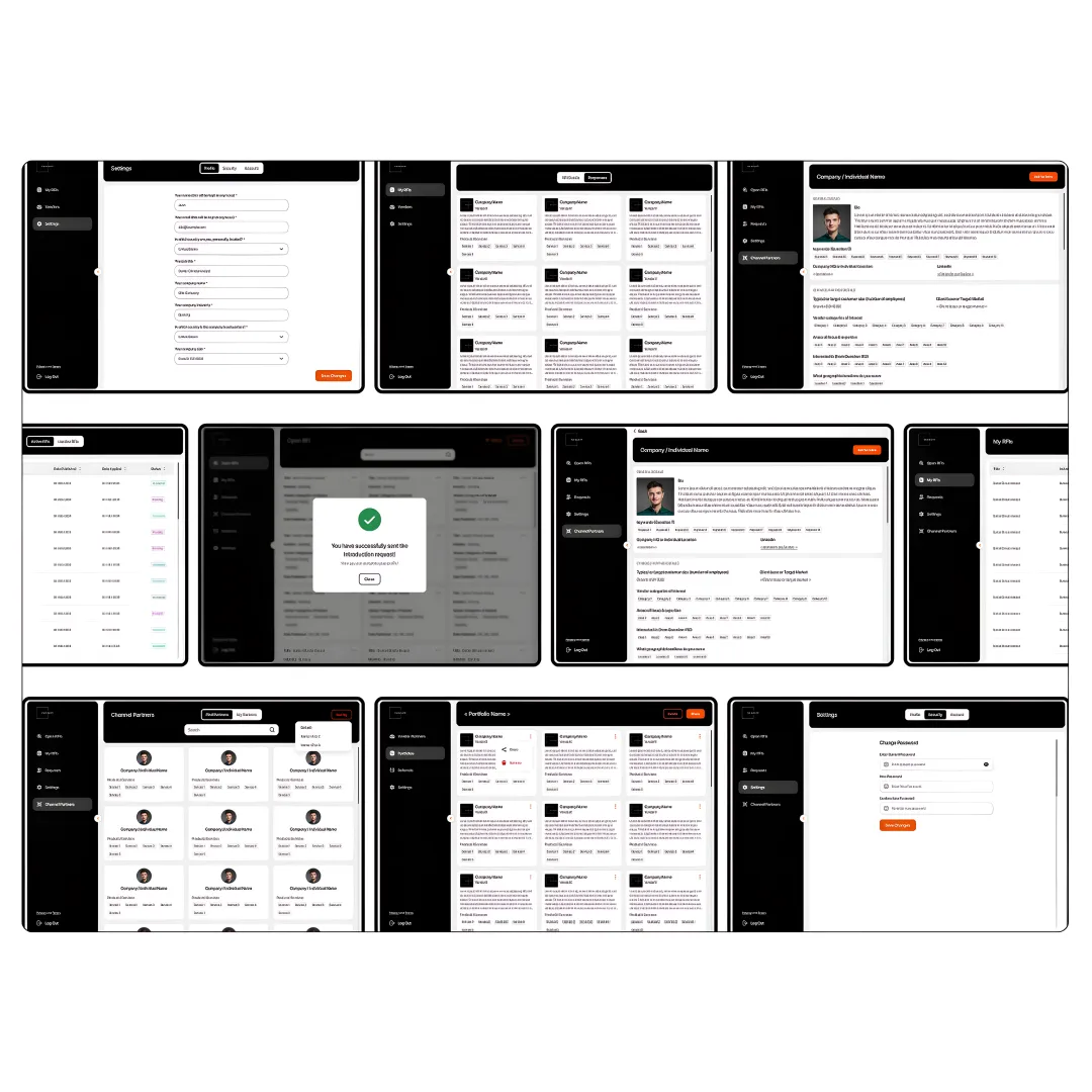 Professional design system components and UI elements displayed on multiple screens