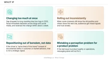 Four common brand repositioning mistakes that derail execution infographic