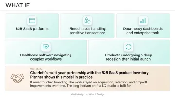 B2B SaaS product dashboard showing UX studio interaction design work